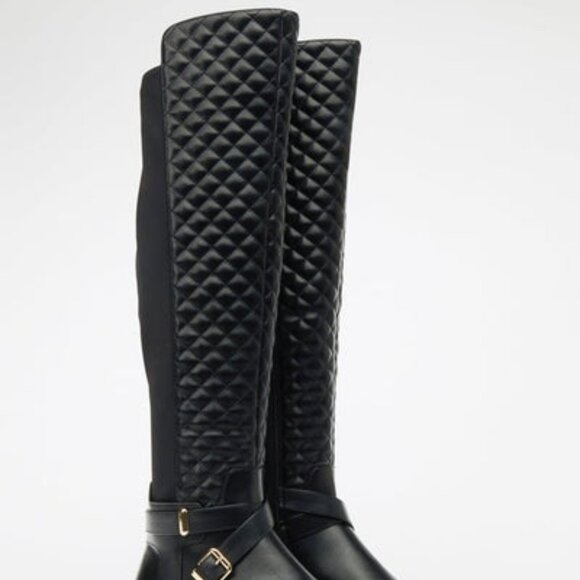 SHOEDAZZLE FAUX LEATHER/NEOPRENE PANEL OVER THE KNEE QUILTED BOOT 18.25" SHAFT - Picture 3 of 10